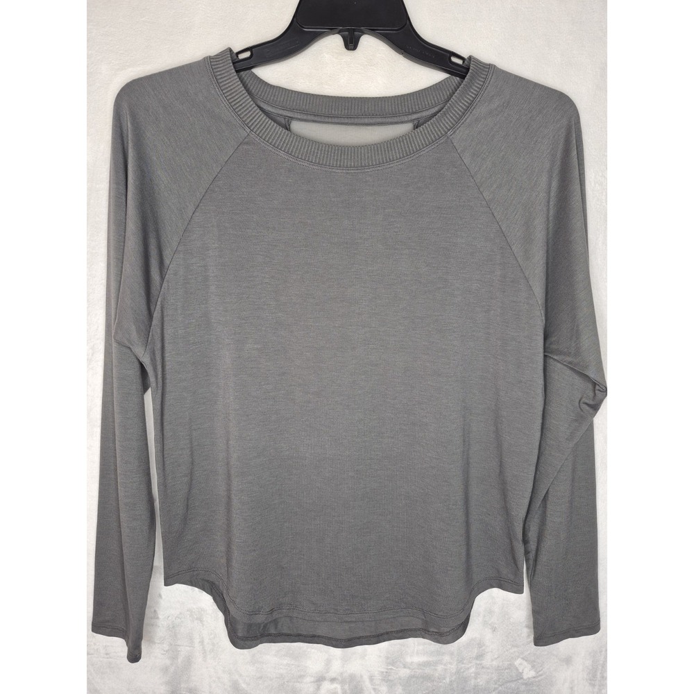 Athleta Womens Small Mesh Back Long Sleeve Topanga Top Gray Yoga Pilates 20x25.5